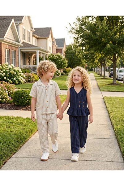 Karaniko Kids Κοριτσίστικο Σετ από Βαμβακερό Λινό Γιλέκο και Παντελόνι με Λεπ...