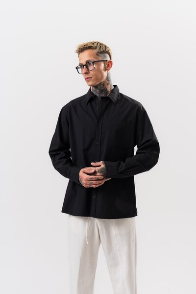 Respire Ανδρικό πουκάμισο ποπλίνα oversize μαύρο