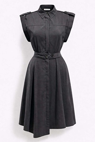 Mixray 4879 Γυναικείο φόρεμα πουκάμισο με ζώνη και λεπτομέρεια απόλετο, μίντι...