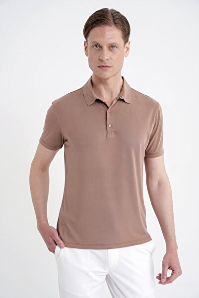 Efor Slim Fit Modal Kumaş Vizon Çıtçıtlı Polo Yaka Tişört TS 923