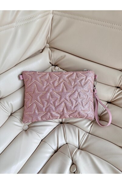 minebag Ραμμένη τσάντα Clutch Star για γυναίκες, ασημί πούδρα