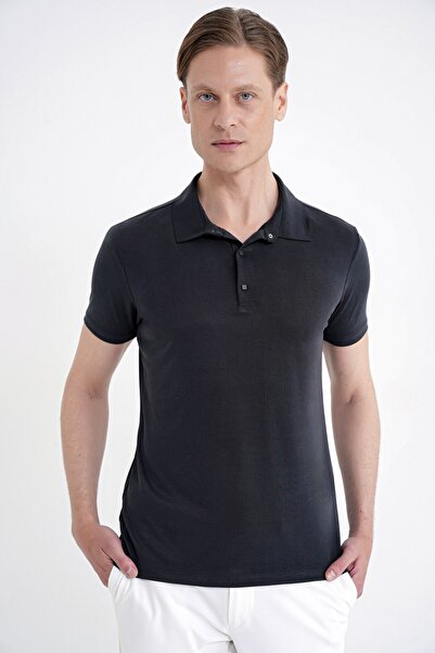 Efor Slim Fit Modal Kumaş Siyah Çıtçıtlı Polo Yaka Tişört TS 923