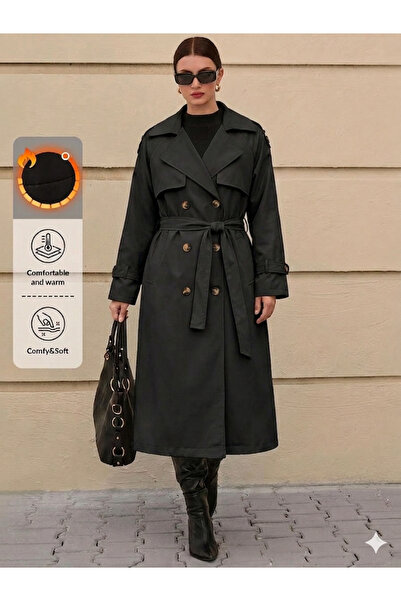 BORCKA TEKSTİL Γυναικεία μακριά καμπαρντίνα με κουμπιά, με επένδυση, με ζώνη,...