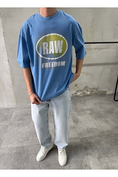 DIFRANSEL JEANS Raw Print Washed Blue Oversize T-Shirt