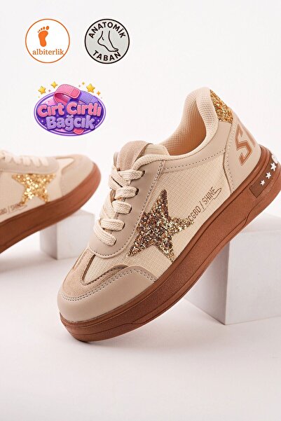 AlbiShoes Kız Çocuk Yıldız Detay Cırt Cırtlı Bağcık Günlük Sneaker Spor Ayakk...