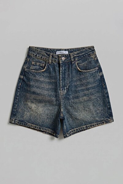 it's basic Γυναικείο τζιν σορτς Diana 2s6 Mom Fit Midi Length σε σκούρο τόνο