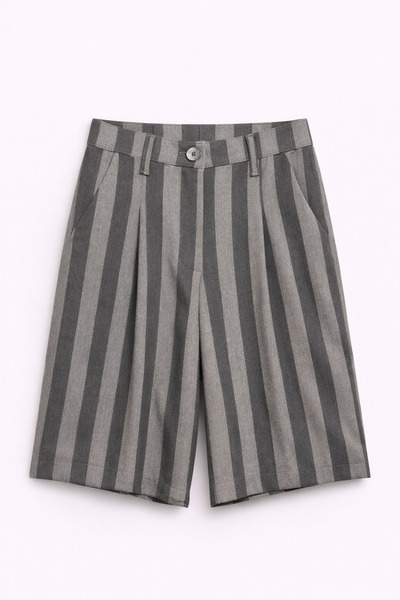 Mixray 4620 Γυναικείο σορτς βερμούδα με ψηλή μέση, χοντρές ρίγες και πιέτες, ...