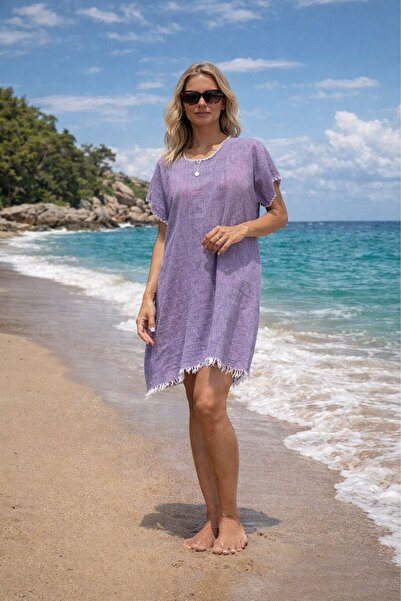 DRESSY LIFE Φόρεμα παραλίας με φούντες από λεπτή μουσελίνα, 100% βαμβάκι