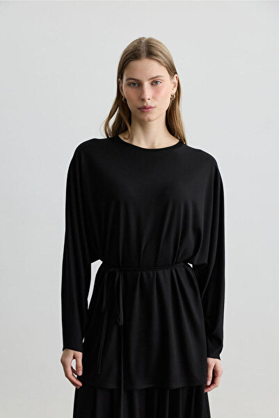 BE BLUE ΜΑΥΡΗ ΜΠΛΟΥΖΑ ΜΕ ΜΑΝΙΚΙΑ ΤΥΠΟΥ ΝΥΧΤΕΡΙΔΑΣ