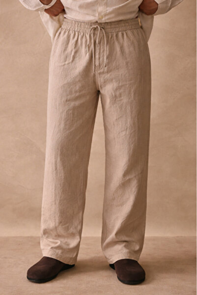 COOL TARZ Ανδρικό παντελόνι από λινό σε χρώμα λινό, με ελαστική μέση, άνετο (...