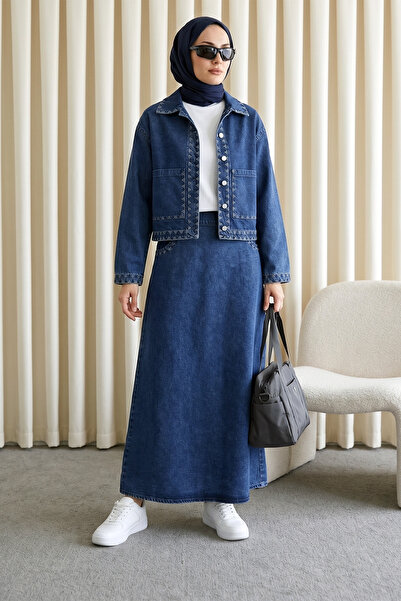 MODAQU Σετ Τζιν με Κέντημα και Λεπτομέρειες στη Φούστα και το Μπουφάν - Σκούρ...