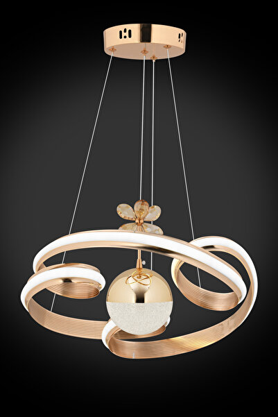 Dekorluna İgor Modern 3 Renk Işık Özellikli Gold Kaplama Sarkıt Led Avize Salon Avize