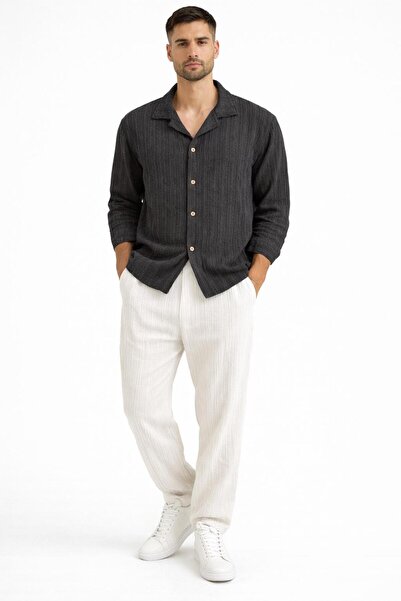 WENMİNG Ανδρικό σετ με υφή βάφλας, άνετη εφαρμογή, καλοκαιρινό πουκάμισο και ...