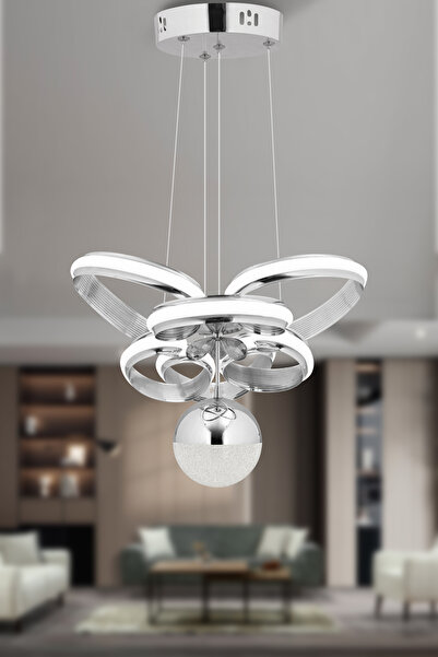 Dekorluna Summer Modern 3 Renk Işık Özellikli Krom Kaplama Sarkıt Led Avize Salon Avize