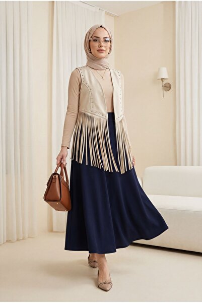 HİJABAYA Γιλέκο από σουέντ με πέτρινες λεπτομέρειες και φούντες