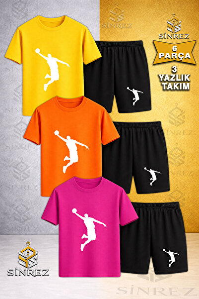 SİNREZ Tricou pentru copii BASKET ADAM ALB cu imprimeu, cu gât rotund, 3 pies...