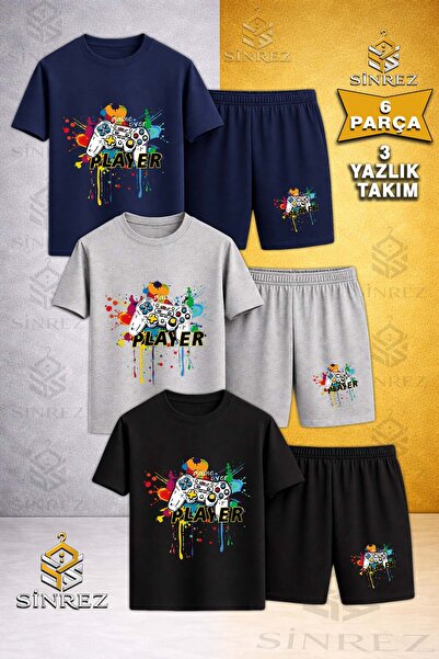 SİNREZ Tricou pentru copii GAME ON PLAYER COLORAT, imprimat, cu gât rotund, 3...