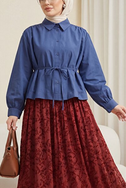 Modamorfo Lace-Up Shirt Blouse with Gathered Shoulders -Laci