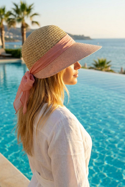 LAGRANZE Γυναικείο ψάθινο καπέλο από φυσικό μείγμα