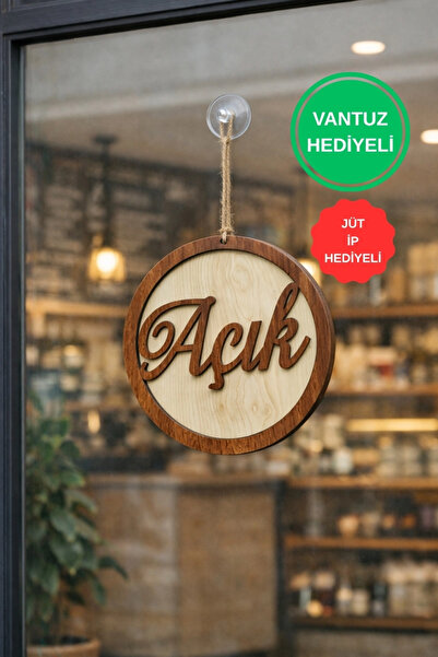 ERDİZDEN Round 3D Open-Closed Sign - Maple