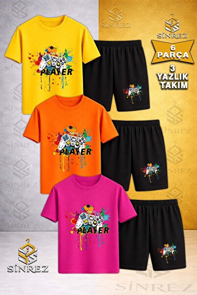 SİNREZ Tricou pentru copii GAME ON PLAYER COLORAT, imprimat, cu gât rotund, 3...