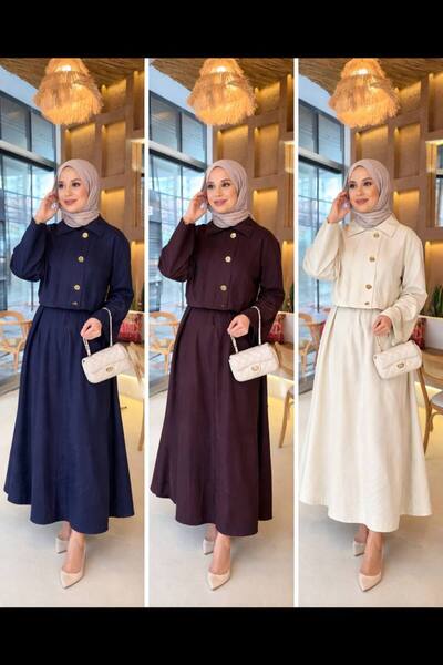 İLGEN FASHİON Σετ Φούστας και Σακάκι από Ύφασμα Kupra με Λεπτομέρεια από Χρυσ...