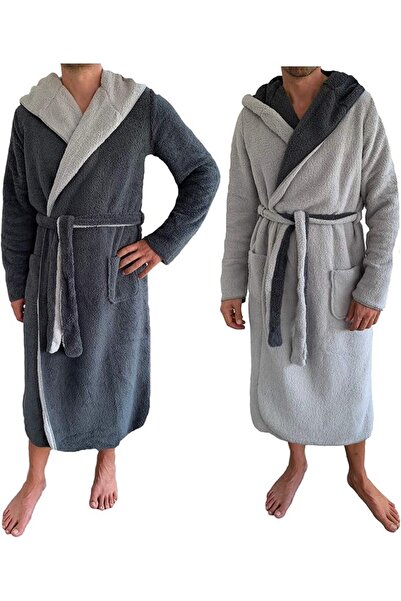 JEMIDI Reversible Bathrobe for Men, M, Grey / Blue, Polyester, 55435.25.2