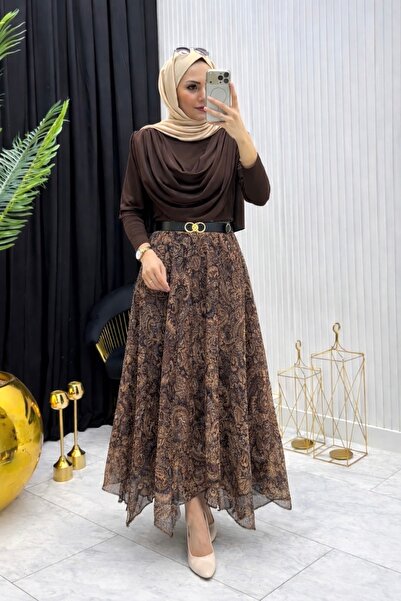 Nursay Σετ μπλούζας με ασύμμετρη φούστα και έθνικ σχέδιο