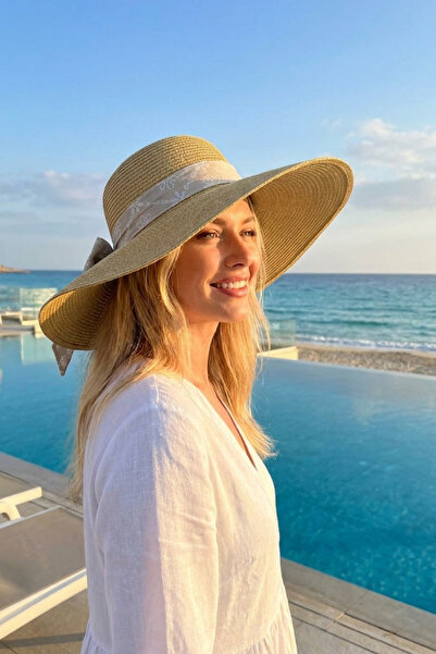 LAGRANZE Γυναικείο καλοκαιρινό καπέλο με φαρδύ γείσο από ψάθινο υλικό με προσ...