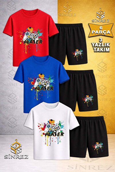 SİNREZ Tricou pentru copii GAME ON PLAYER COLORAT, imprimat, cu gât rotund, 3...