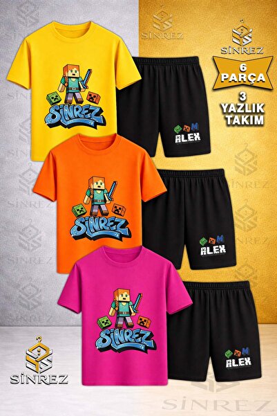 SİNREZ Tricou cu imprimeu ALEKSA GIRL pentru copii, cu gâtul tip crew, 3 pies...