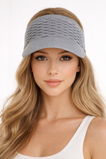 HatClub Exclusive Women's Gray Knitwear Visor Hat Adjustable Elastic Summer S...