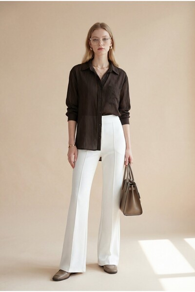 Modamorfo Πουκάμισο με λαιμόκοψη V, μία τσέπη, από τένσελ, ημιδιαφανές με ρίγ...