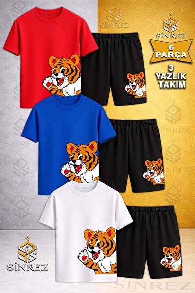 SİNREZ Tricou din 3 piese cu imprimeu YANDAN CUTE TIGER pentru copii - Set de...