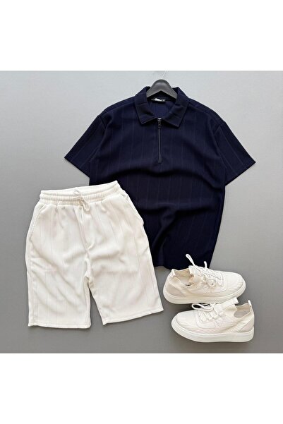 Baycombine35 Raporlu Ottoman Fabric Μπλουζάκι σε σκούρο μπλε + Λευκό Σορτς, Σ...