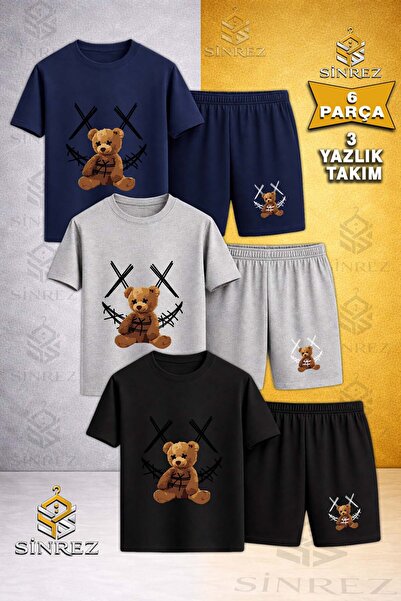 SİNREZ Tricou pentru copii AYICIK YARN CARPI BLACK cu imprimeu special, cu gâ...