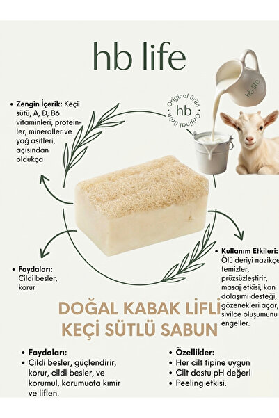 HB LİFE Natural Pumpkin Fiber Goat Milk Soap 110 Gr Moisturizing Skin Care So...