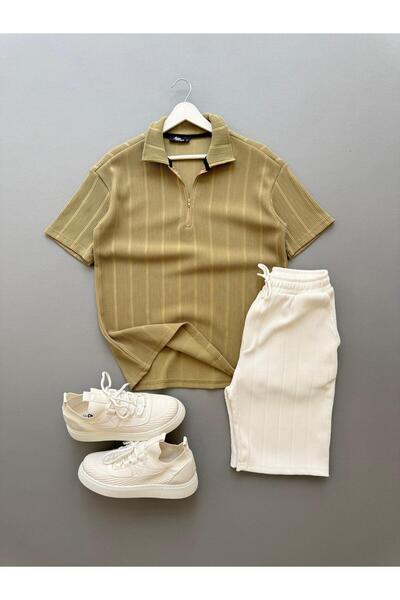 Baycombine35 Raporlu Ottoman Υφασμάτινο Πράσινο Μπλουζάκι + Λευκό Σορτς Σετ 2...