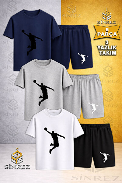 SİNREZ Tricou pentru copii BASKET ADAM BLACK cu imprimeu, cu gât rotund, 3 pi...