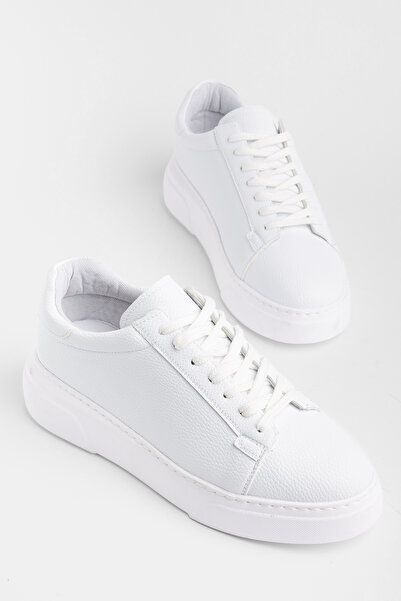 CALVORO Erkek Beyaz Sneaker Günlük Rahat Ortopedik Taban Bağcıklı Spor Ayakkabı