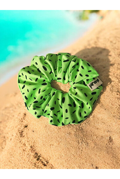 Pirene Sea Rebel Lime Scrunchie – Swimwear Fabric Green Patterned Hair Tie