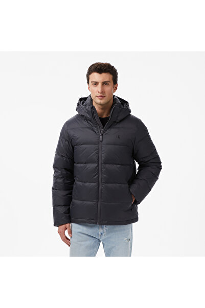 Calvin Klein Nylon Zip Off Hood Down Puffer Erkek Siyah Mont
