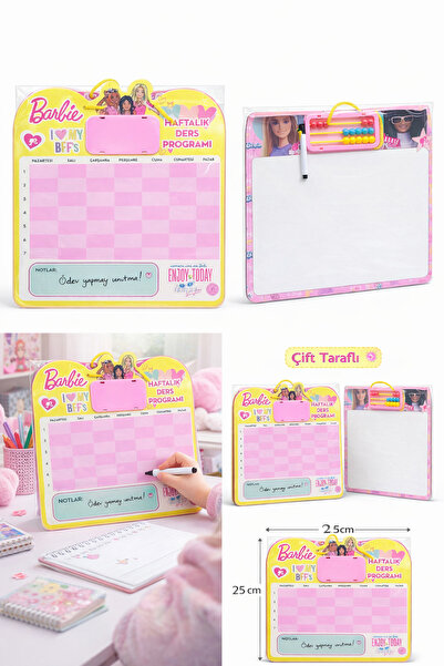 admay Barbie 25x25 cm Haftalık Ders Programı Yazı Tahtası Çift Taraflı Siline...