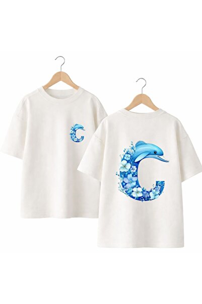 playwear Tricou cu imprimeu cu litera C, cu balene, pe spate și pe piept, 100...