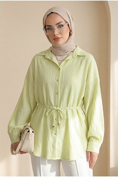 Modamorfo Πουκάμισο με ζώνη στη μέση, ραφές και λεπτομέρεια από πούλιες, με κ...