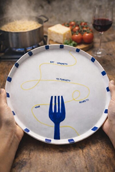 Mer Atelier Handmade Porcelain Plate - Eat Spaghetti to Forget Your Regretti