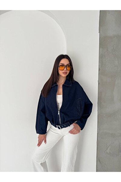 PIOVE Jachetă oversize cu fermoar pentru femei – Palton din denim cu detaliu ...