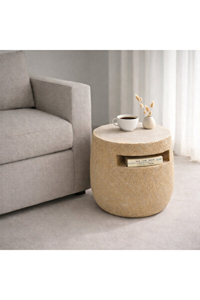 ESİLA MARBLE Modern Traverten Yan Sehpa – Minimalist Tasarım, Depolama Gözlü ...