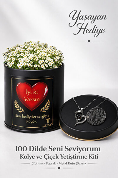 TWOGAN 100 Dilde Seni Seviyorum Kolye ve Çiçek Yetiştirme Kiti, Metal Saksı K...