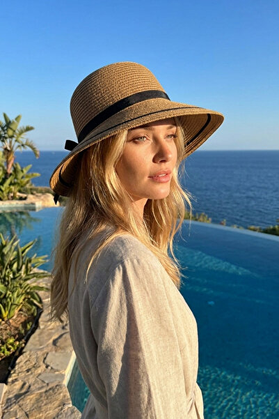 LAGRANZE Καπέλο από άχυρο υψηλής ποιότητας – Με φαρδύ γείσο, μοντέρνο ριγέ σχ...